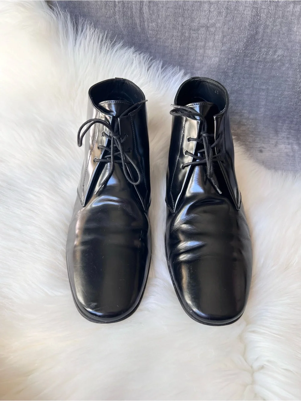 Burberry Leather Ankle Boots Sz 43 US 9.5 Patent Black Leather Lace Up